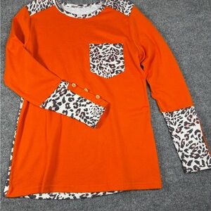Orange Leopard Print Long Sleeve Top